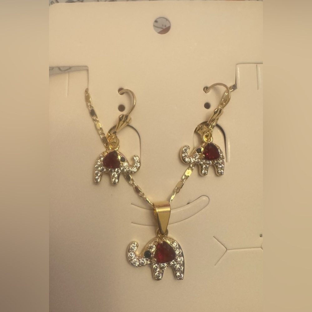 18K Gold Filled Elephant Necklace & Earrings Set